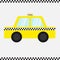 Taxi car cab icon. Cartoon transportation collection. Yellow taxicab. Checker line frame, light sign. New York symbol. . W