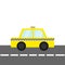 Taxi car cab icon on the road. Cartoon transportation collection. Yellow taxicab. Checker line, light sign. New York symbol. Isola