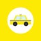 Taxi car cab round icon. Cartoon transportation collection. Taxicab. Checker line, light sign. New York symbol. . Yellow b