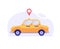 Taxi car. Concept of taxi service, geolocation, convenient use, car, driver, homecoming. Vector illustration in flat design for