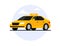 Taxi car flat cab vector transport. Taxi side view yellow cartoon concept