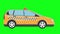 Taxi car running on green screen background, flat graphic animation