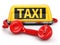 Taxi car sign and telephone on white background.