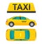 Taxi car. View top and side. Flat styled illustration. Isolated on white background.