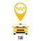 Taxi car on white background and yellow gps pointer map with taxi icon.