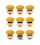 Taxi driver set emoji avatar. sad and angry face. guilty and sleeping. Cabbie sleeping emotion face. Cabdriver Vector illustration