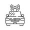 Taxi driverless black line icon. Autonomous car concept. Carriage passengers smart car