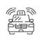 Taxi driverless black line icon. Autonomous car concept. Carriage passengers smart car. Pictogram for web page, mobile app, promo