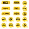 Taxi header signs. Taxi icon set. Call taxi pointer and logos collection.