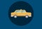 Taxi illustration icon in circle against blue background
