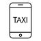 Taxi mobile call thin line icon. Taxi on smartphone screen vector illustration isolated on white. Mobile phone with taxi