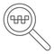 Taxi search thin line icon, find and taxi, lens sign, vector graphics, a linear pattern on a white background.