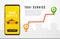 Taxi service app design. Mobile phone order taxi in city map location illustration