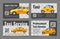 Taxi service business card yellow automobile transportation booking set vector illustration