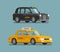 Taxi service, cab concept. Car, vehicle, transport, delivery icon or symbol. Cartoon vector illustration