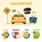 Taxi service. Cartoon vector illustration