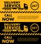 Taxi service design over yellow and black background. Silhouette of delivery truck. Vector flat illustration. Banner