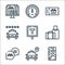 taxi service line icons. linear set. quality vector line set such as gps, taxi, conversation, luggage, taxi stop, rating, ticket,