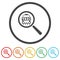 Taxi service magnifying glass icon. Set icons in color circle buttons