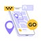 Taxi service. Online taxi order in mobile application. Yellow taxi car.