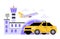 Taxi service. Online taxi order in mobile application. Yellow taxi car.
