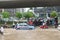 Taxi Standing on Flooded Road