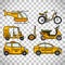 Taxi types icons on transparent background