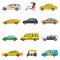 Taxi vector taxicab transport and yellow car transportation illustration set of city cab auto on taxi-rank and taxi