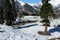 Taxi are waiting for travelers at mountain valley in Kashmir, India.