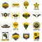 Taxi web icons set yellow checkered flag, star, wings