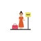 Taxi, woman, suitcase cartoon icon. Element of color travel icon. Premium quality graphic design icon. Signs and symbols