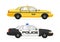 Taxi Yellow Cab NYC Car. Police Sheriff Security Car. Isolated on white background cars set. Vector illustration.