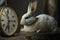 taxidermy of the white rabbit from Alice in Wonderland