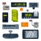 Taximeter Devices Set, Taxi Service Calculating Equipment, Electronic Measurement Appliances Vector Illustration on
