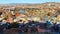 Tbilisi cable car view of the city from the top station, cable car cabins on the background of the old town