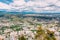 Tbilisi Georgia. Aerial Panoramic View Of City With Famous Landmarks: Justice House, Music Theatre And Sameba Holy