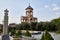 Tbilisi, Georgia - October 21, 2019: Belfry near big orthodox cathedral St. Trinity or Chirch Sameba in Tbilisi city in Georgia