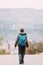 Tbilisi, Georgia. Young Woman Walking Near Mountains In Autumn Day