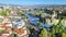 Tbilisi skyline aerial drone view from above, Kura river and old town of Tbilisi cityscape, Georgia