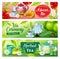 Tea beverage banners of green, herbal, black drink