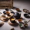 A tea ceremony with traditional Japanese teacups, a teapot, and bamboo utensils1