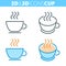 The tea cup. Flat and isometric 3d outline icon set.