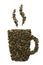 Tea cup icon made of dry Oolong tea leaves. Isolated