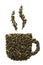 Tea cup icon made of dry Oolong tea leaves. Isolated