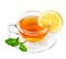 Tea in cup with leaf mint and lemon