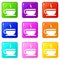 Tea cup and saucer icons 9 set