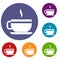 Tea cup and saucer icons set