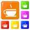 Tea cup and saucer icons set vector color