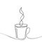 Tea cup with steam line drawing, Hot beverage Vector minimalist linear illustration made of thin single line