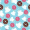 Tea and donuts seamless background pattern